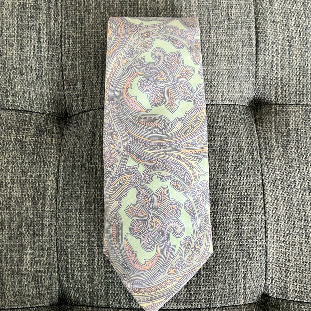 3/$18 Vintage Albert Nipon mint Green Purple & Orange Paisley Silk Tie